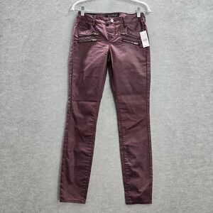 Bullhead Women Jeans 25 Red Denim Skinniest Mid Rise Destroyed Skinny Pocket NWT